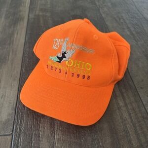 Vtg SnapBack Ohio Division Of Wildlife 125th Anniversary Trucker Hat Orange 1998
